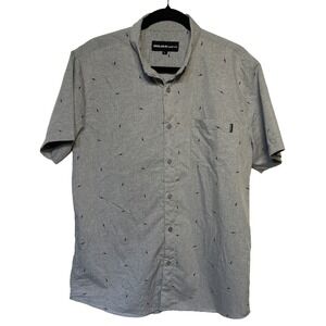 Molokai Surf Co. Mens Shirt Button Up Short Sleeve Gray Lightning Bolt‎ L